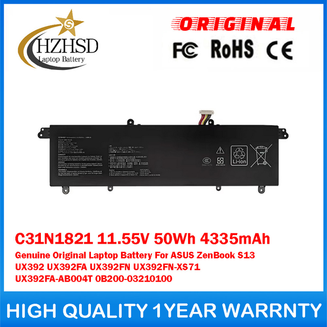 C31N1821 11.55V 50Wh 4335mAh Genuine Original Laptop Battery For ASUS ZenBook S13 UX392 UX392FA UX392FN UX392FN-XS71 UX392FA-AB004T 0B200-03210100