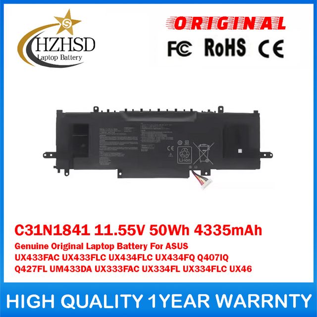 C31N1841 11.55V 50Wh 4335mAh Genuine Original Laptop Battery For ASUS UX433FAC UX433FLC UX434FLC UX434FQ Q407IQ Q427FL UM433DA UX333FAC UX334FL UX334FLC UX46