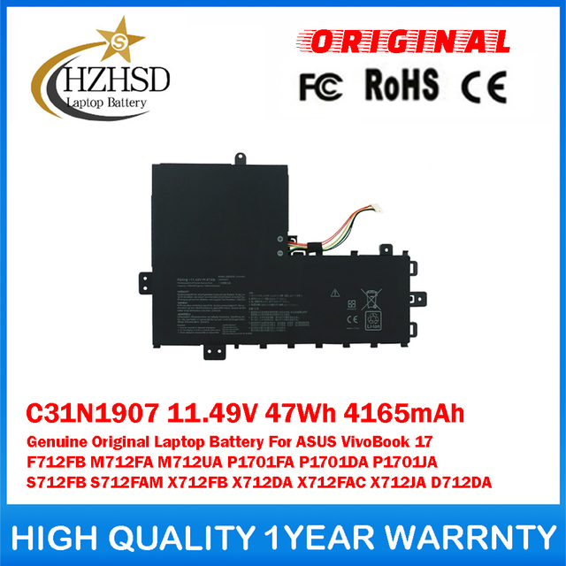 C31N1907 11.49V 47Wh 4165mAh Genuine Original Laptop Battery For ASUS VivoBook 17 F712FB M712FA M712UA P1701FA P1701DA P1701JA S712FB S712FAM X712FB X712DA X712FAC X712JA D712DA