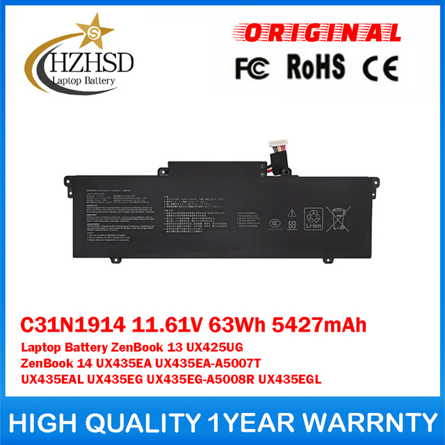 C31N1914 11.61V 63Wh 5427mAh Genuine Original Laptop Battery For ASUS ZenBook 13 UX425UG ZenBook 14 UX435EA UX435EA-A5007T UX435EAL UX435EG UX435EG-A5008R UX435EGL