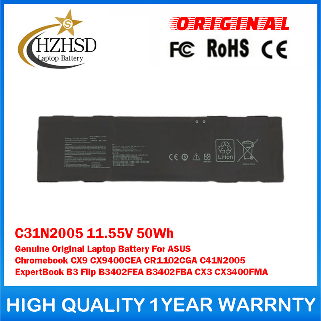 C31N2005 11.55V 50Wh Genuine Original Laptop Battery For ASUS Chromebook CX9 CX9400CEA CR1102CGA C41N2005 ExpertBook B3 Flip B3402FEA B3402FBA CX3 CX3400FMA