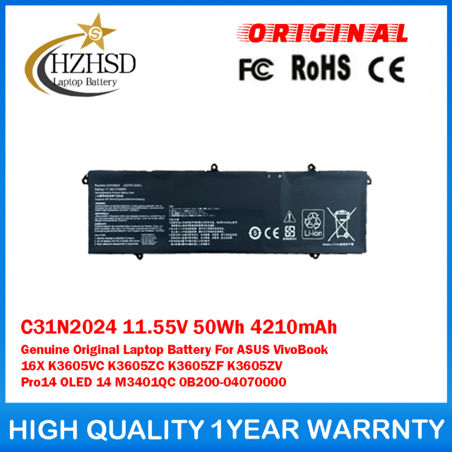 C31N2024 11.55V 50Wh 4210mAh Genuine Original Laptop Battery For ASUS VivoBook 16X K3605VC K3605ZC K3605ZF K3605ZV Pro14 OLED 14 M3401QC 0B200-04070000