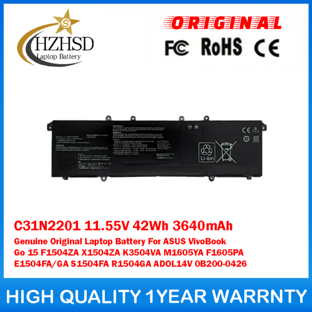 C31N2201 11.55V 42Wh 3640mAh Genuine Original Laptop Battery For ASUS VivoBook Go 15 F1504ZA X1504ZA K3504VA M1605YA F1605PA E1504FA/GA S1504FA R1504GA ADOL14V 0B200-0426