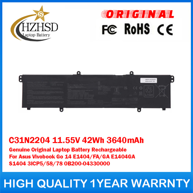 C31N2204 11.55V 42Wh 3640mAh Genuine Original Laptop Battery Rechargeable For Asus Vivobook Go 14 E1404/FA/GA E1404GA S1404 3ICP5/58/78 0B200-04330000