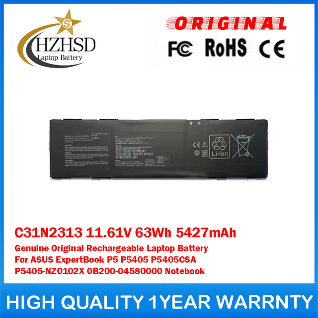 C31N2313 11.61V 63Wh 5427mAh Genuine Original Laptop Battery For ASUS ExpertBook P5 P5405 P5405CSA P5405-NZ0102X 0B200-04580000 Notebook