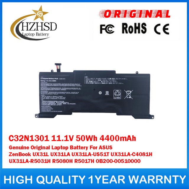 C32N1301 11.1V 50Wh 4400mAh Genuine Original Laptop Battery For ASUS ZenBook UX31L UX31LA UX31LA-US51T UX31LA-C4081H UX31LA-R5031H R5080H R5017H 0B200-00510000