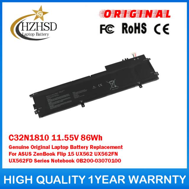 C32N1810 11.55V 86Wh Genuine Original Laptop Battery Replacement For ASUS ZenBook Flip 15 UX562 UX562FN UX562FD Series Notebook 0B200-03070100