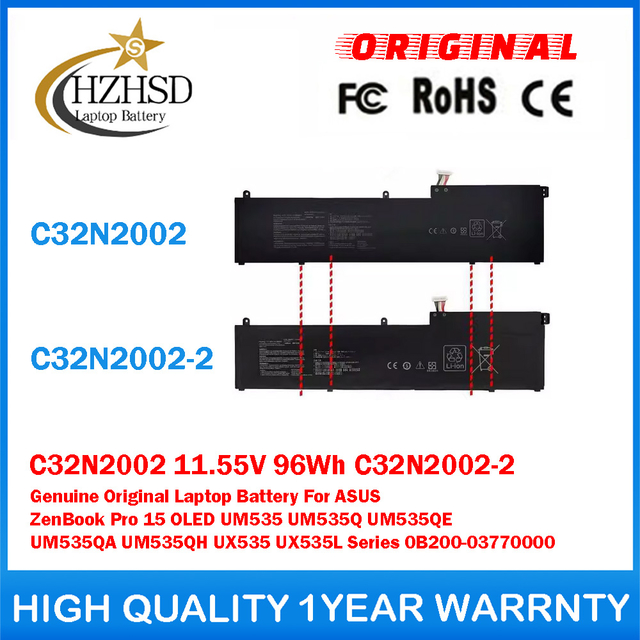 C32N2002 11.55V 96Wh 8380mAh C32N2002-2 Genuine Original Laptop Battery For ASUS ZenBook Pro15 OLED UM535 UM535Q UM535QE UM535QA UM535QH UX535 UX535L Series 0B200-03770000