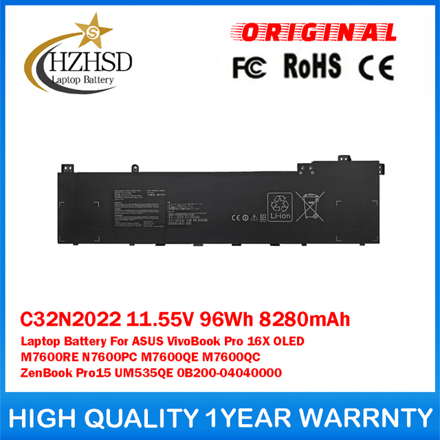 C32N2022 11.55V 96Wh 8280mAh Genuine Original Laptop Battery For ASUS VivoBook Pro 16X OLED M7600RE N7600PC M7600QE M7600QC ZenBook Pro15 UM535QE 0B200-04040000