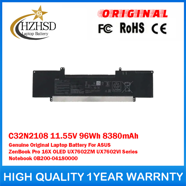C32N2108 11.55V 96Wh 8380mAh Genuine Original Laptop Battery F​or ASUS ZenBook Pro 16X OLED UX7602ZM UX7602VI Series Notebook 0B200-04180000