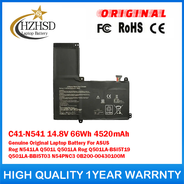 C41-N541 14.8V 66Wh 4520mAh Genuine Original Laptop Battery For ASUS Rog N541LA Q501L Q501LA Rog Q501LA-BSI5T19 Q501LA-BBI5T03 N54PNC3 0B200-00430100M