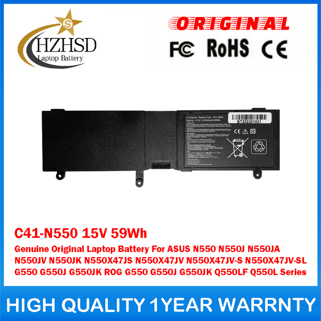 C41-N550 15V 59Wh Genuine Original Laptop Battery For ASUS N550 N550J N550JA N550JV N550JK N550X47JS N550X47JV N550X47JV-S N550X47JV-SL G550 G550J G550JK ROG G550 G550J G550JK Q550LF Q550L Series