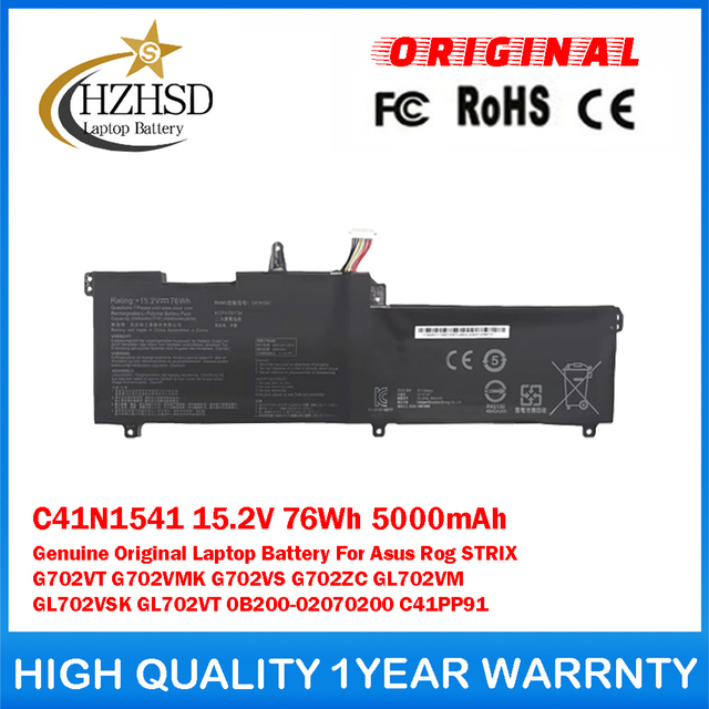 C41N1541 15.2V 76Wh 5000mAh Genuine Original Laptop Battery For ASUS ROG STRIX G702VT G702VMK G702VS G702ZC GL702VM GL702VSK C41PP91 GL702VT 0B200-02070200