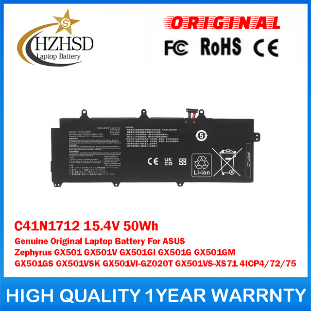 C41N1712 15.4V 50Wh Genuine Original Laptop Battery For ASUS Zephyrus GX501 GX501V GX501GI GX501G GX501GM GX501GS GX501VSK GX501VI-GZ020T GX501VS-XS71 4ICP4/72/75