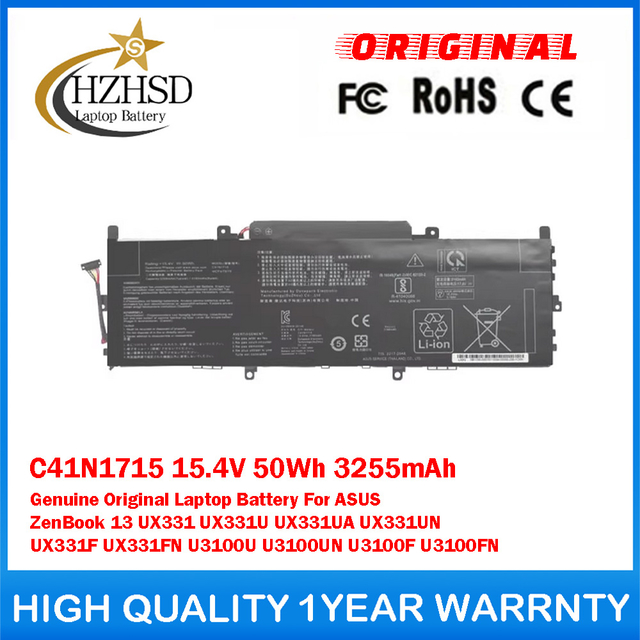 C41N1715 15.4V 50Wh 3255mAh Genuine Original Laptop Battery For ASUS ZenBook 13 UX331 UX331U UX331UA UX331UN UX331F UX331FN U3100U U3100UN U3100F U3100FN