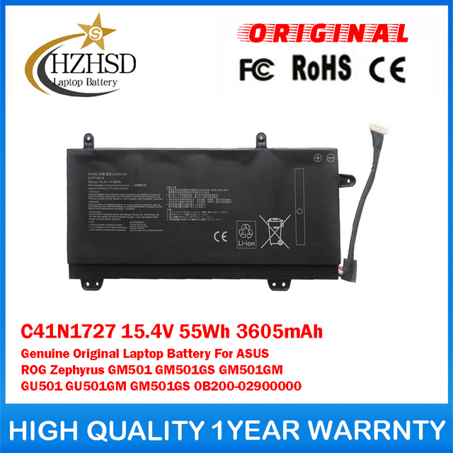 C41N1727 15.4V 55Wh 3605mAh Genuine Original Laptop Battery For ASUS ROG Zephyrus GM501 GM501GS GM501GM GU501 GU501GM GM501GS 0B200-02900000