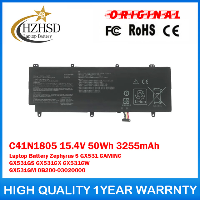 C41N1805 15.4V 50Wh 3255mAh Genuine Original Laptop Battery For Asus ROG Zephyrus S GX531 GAMING GX531GS GX531GX GX531GW GX531GM 0B200-03020000