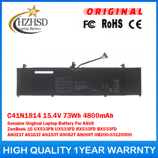 C41N1814 15.4V 73Wh 4800mAh Genuine Original Laptop Battery For ASUS ZenBook 15 UX533FN UX533FD RX533FD BX533FD A8021T A8161T A8153T A9082T A8068T 0B200-03120000