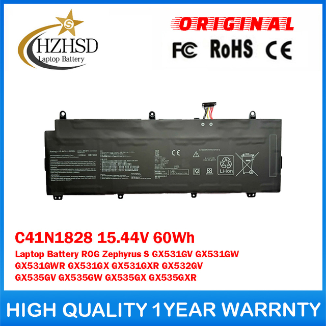 C41N1828 15.44V 60Wh Genuine Original Laptop Battery For ASUS ROG Zephyrus S GX531GV GX531GW GX531GWR GX531GX GX531GXR GX532GV GX535GV GX535GW GX535GX GX535GXR