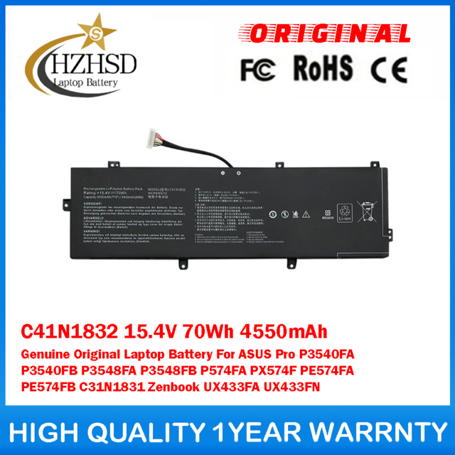 C41N1832 15.4V 70Wh 4550mAh Genuine Original Laptop Battery For ASUS Pro P3540FA P3540FB P3548FA P3548FB P574FA PX574F PE574FA PE574FB C31N1831 Zenbook UX433FA UX433FN