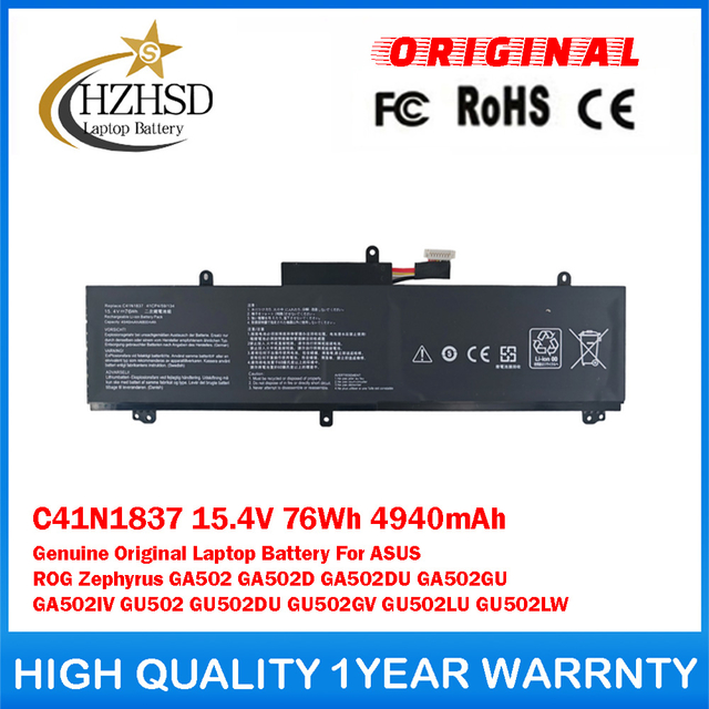 C41N1837 15.4V 76Wh 4940mAh Genuine Original Laptop Battery For ASUS ROG Zephyrus GA502 GA502D GA502DU GA502GU GA502IV GU502 GU502DU GU502GV GU502LU GU502LW
