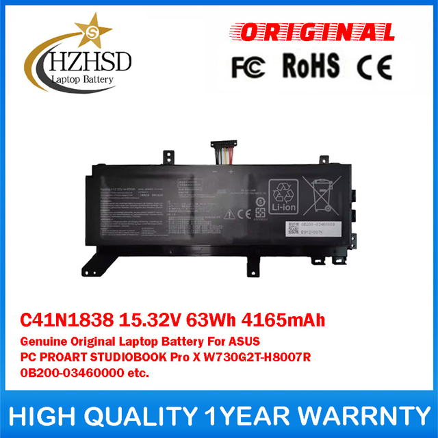 C41N1838 15.32V 63Wh 4165mAh Genuine Original Laptop Battery For ASUS PC PROART STUDIOBOOK Pro X W730G2T-H8007R 0B200-03460000 etc.