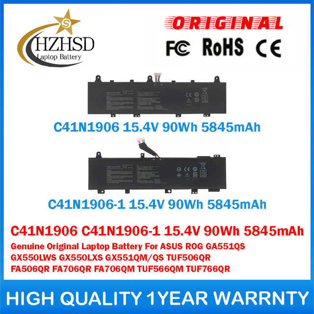 C41N1906 C41N1906-1 15.4V 90Wh 5845mAh Genuine Original Laptop Battery For ASUS ROG GA551QS GX550LWS GX550LXS GX551QM/QS TUF506QR FA506QR FA706QR FA706QM TUF566QM TUF766QR