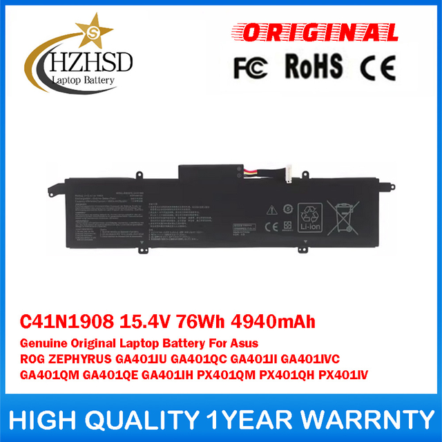 C41N1908 15.4V 76Wh 4940mAh Genuine Original Laptop Battery For Asus ROG ZEPHYRUS GA401IU GA401QC GA401II GA401IVC GA401QM GA401QE GA401IH PX401QM PX401QH PX401IV