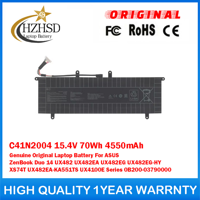 C41N2004 15.4V 70Wh 4550mAh Genuine Original Laptop Battery For ASUS ZenBook Duo 14 UX482 UX482EA UX482EG UX482EG-HY XS74T UX482EA-KA551TS UX4100E Series 0B200-03790000
