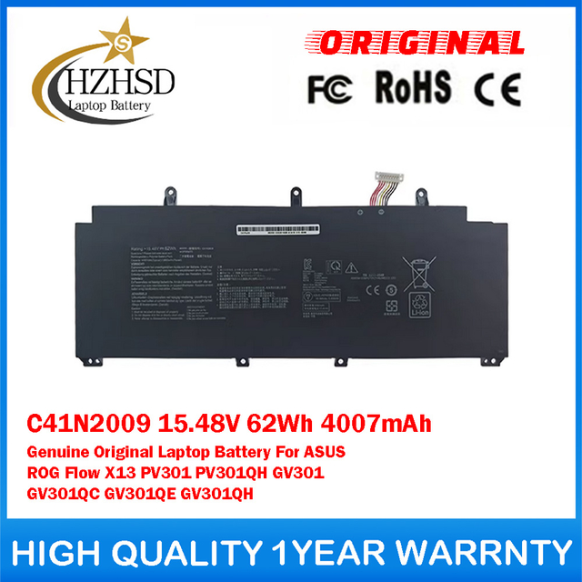 C41N2009 15.48V 62Wh 4007mAh Genuine Original Laptop Battery For ASUS ROG Flow X13 PV301 PV301QH GV301 GV301QC GV301QE GV301QH GV301RA GV301RC GV301RE PV301QH
