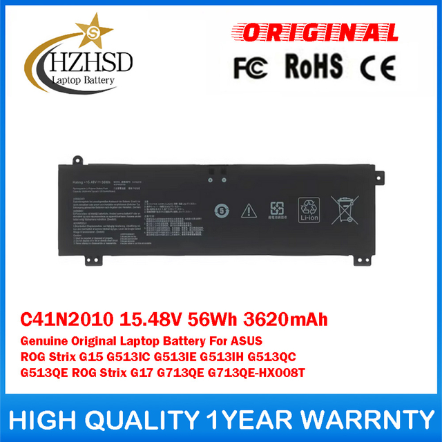 C41N2010 15.48V 56Wh 3620mAh Genuine Original Laptop Battery For ASUS ROG Strix G15 G513IC G513IE G513IH G513QC G513QE ROG Strix G17 G713QE G713QE-HX008T