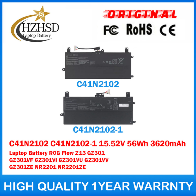 C41N2102 C41N2102-1 15.52V 56Wh 3620mAh Genuine Original Laptop Battery For ASUS ROG Flow Z13 GZ301 GZ301VF GZ301VI GZ301VU GZ301VV GZ301ZE NR2201 NR2201ZE