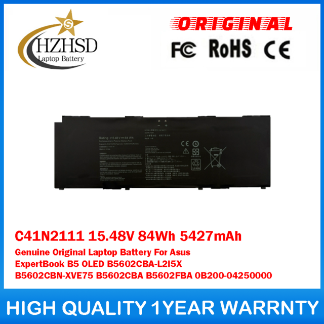 C41N2111 15.48V 84Wh 5427mAh Genuine Original Laptop Battery For Asus ExpertBook B5 OLED B5602CBA-L2I5X B5602CBN-XVE75 B5602CBA B5602FBA 0B200-04250000