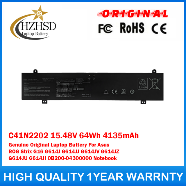 C41N2202 15.48V 64Wh 4135mAh Genuine Original Laptop Battery For Asus ROG Strix G16 G614J G614JJ G614JV G614JZ G614JU G614JI 0B200-04300000 Notebook
