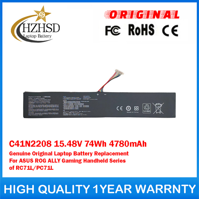 C41N2208 15.48V 74Wh 4780mAh Genuine Original Laptop Battery Replacement For ASUS ROG ALLY Gaming Handheld Series of RC71L/PC71L