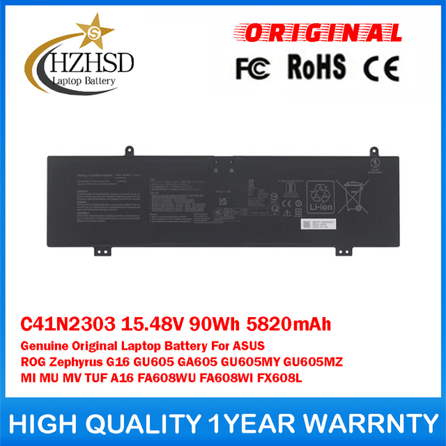 C41N2303 15.48V 90Wh 5820mAh Genuine Original Laptop Battery For ASUS ROG Zephyrus G16 GU605 GA605 GU605MY GU605MZ MI MU MV TUF A16 FA608WU FA608WI FX608L