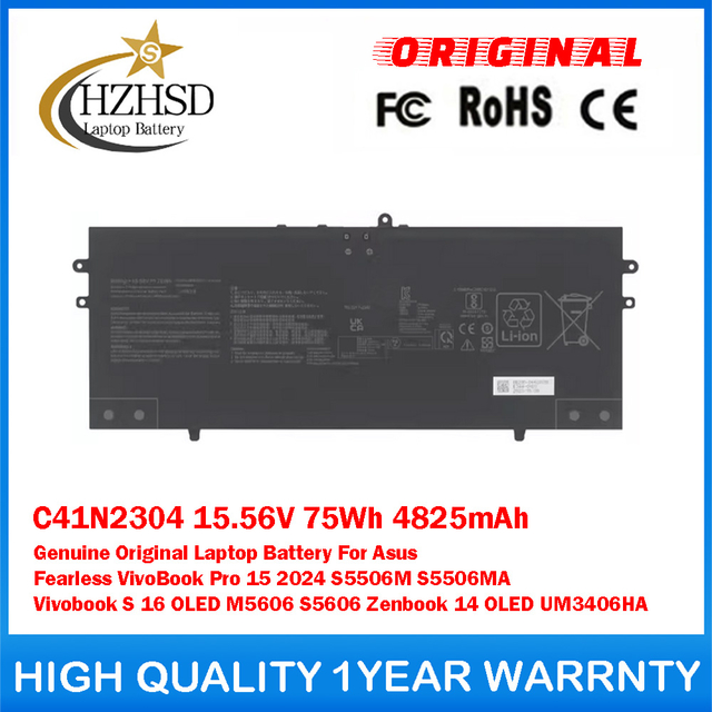 C41N2304 15.56V 75Wh 4825mAh Genuine Original Laptop Battery For Asus Fearless VivoBook Pro 15 2024 S5506M S5506MA Vivobook S 16 OLED M5606 S5606 Zenbook 14 OLED UM3406HA