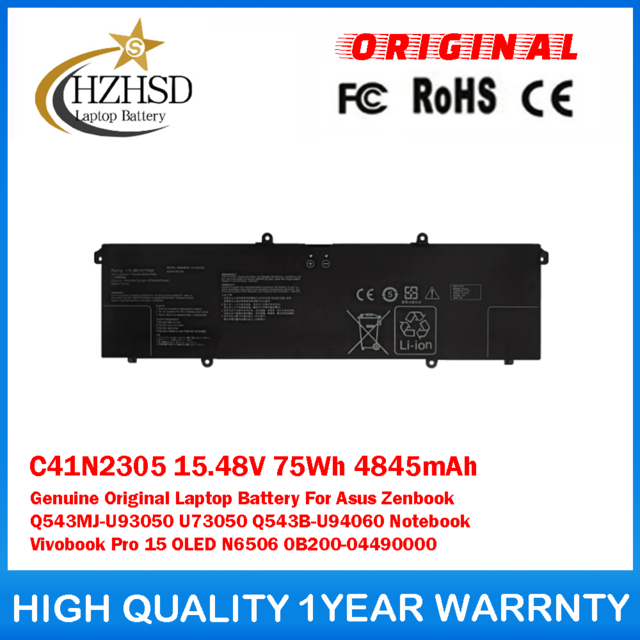 C41N2305 15.48V 75Wh 4845mAh Genuine Original Laptop Battery For Asus Zenbook Q543MJ-U93050 U73050 Q543B-U94060 Notebook Vivobook Pro 15 OLED N6506