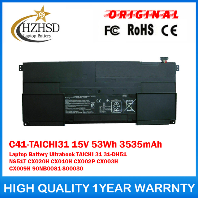 C41-TAICHI31 15V 53Wh 3535mAh Genuine Original Laptop Battery For ASUS Ultrabook TAICHI 31 31-DH51 NS51T CX020H CX010H CX002P CX003H CX009H 90NB0081-S00030