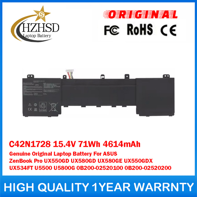 C42N1728 15.4V 71Wh 4614mAh Genuine Original Laptop Battery For ASUS ZenBook Pro UX550GD UX580GD UX580GE UX550GDX UX534FT U5500 U5800G 0B200-02520100 0B200-02520200