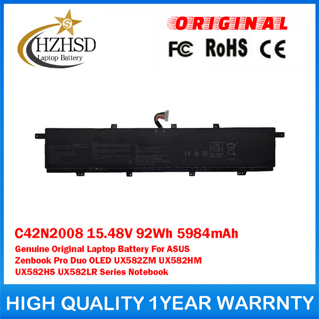 C42N2008 15.48V 92Wh 5984mAh Genuine Original Laptop Battery For ASUS Zenbook Pro Duo OLED UX582ZM UX582HM UX582HS UX582LR Series Notebook