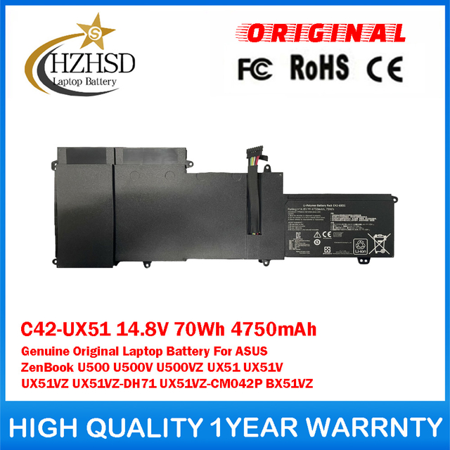 C42-UX51 14.8V 70Wh 4750mAh Genuine Original Laptop Battery For ASUS ZenBook U500 U500V U500VZ UX51 UX51V UX51VZ UX51VZ-DH71 UX51VZ-CM042P BX51VZ