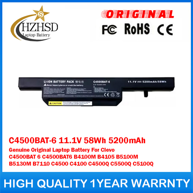C4500BAT-6 11.1V 58Wh 5200mAh Genuine Original Laptop Battery For Clevo C4500BAT 6 C4500BAT6 B4100M B4105 B5100M B5130M B7110 C4500 C4100 C4500Q C5500Q C5100Q