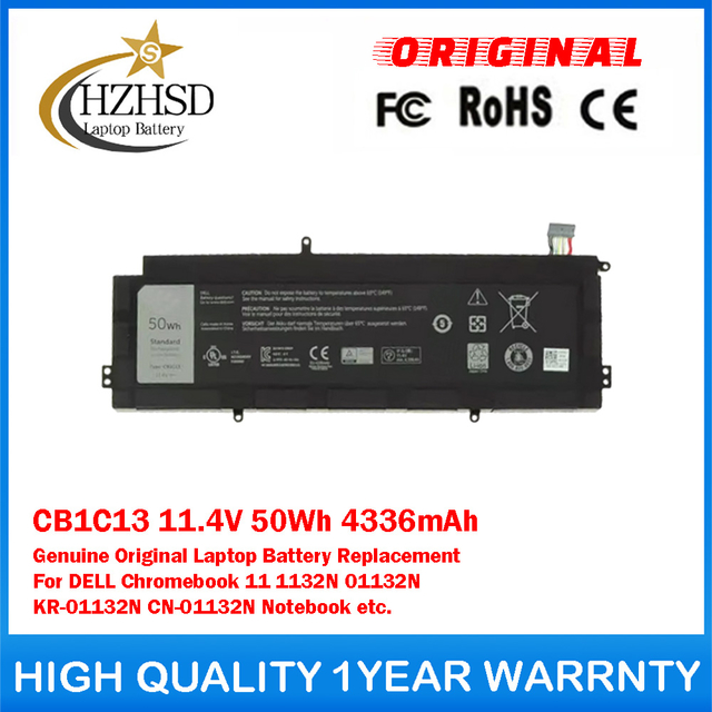 CB1C13 11.4V 50Wh 4336mAh Genuine Original Laptop Battery Replacement For DELL Chromebook 11 1132N 01132N KR-01132N CN-01132N Notebook etc.