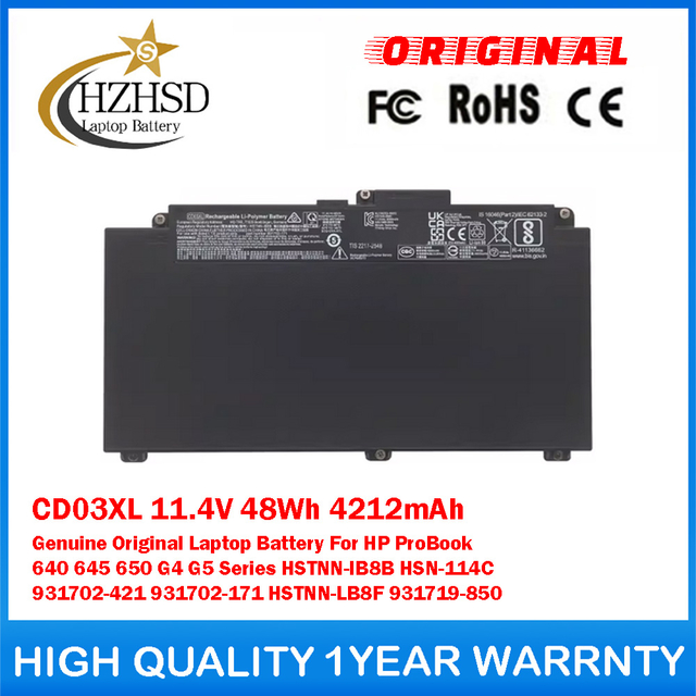 CD03XL 11.4V 48Wh 4212mAh Genuine Original Laptop Battery For HP ProBook 640 645 650 G4 G5 Series HSTNN-IB8B HSN-114C 931702-421 931702-171 HSTNN-LB8F 931719-850