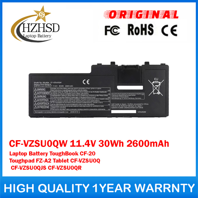 CF-VZSU0QW 11.4V 30Wh 2600mAh Genuine Original Laptop Battery For Panasonic ToughBook CF-20 Toughpad FZ-A2 Tablet CF-VZSU0QK CF-VZSU0QJS CF-VZSU0QR