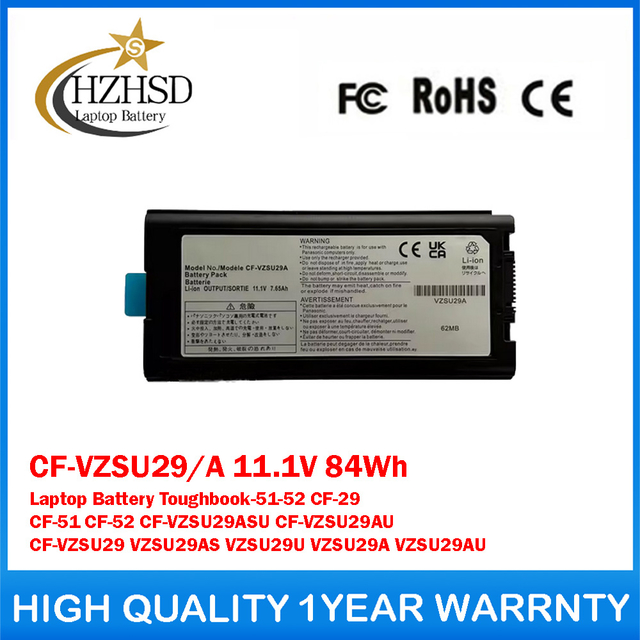 CF-VZSU29/A 11.1V 84Wh Genuine Original Laptop Battery For Panasonic Toughbook-51-52 CF-29 CF-51 CF-52 CF-VZSU29ASU CF-VZSU29AU CF-VZSU29 VZSU29AS VZSU29U VZSU29A VZSU29AU