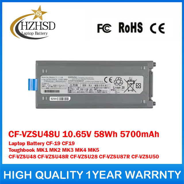 CF-VZSU48U 10.65V 58Wh 5700mAh Genuine Original Laptop Battery For Panasonic CF-19 CF19 Toughbook MK1 MK2 MK3 MK4 MK5 CF-VZSU48 CF-VZSU48R CF-VZSU28 CF-VZSU87R CF-VZSU50