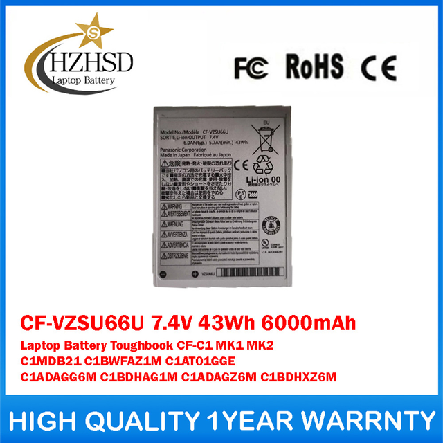 CF-VZSU66U 7.4V 43Wh 6000mAh Genuine Original Laptop Battery For Panasonic Toughbook CF-C1 MK1 MK2 C1MDB21 C1BWFAZ1M C1AT01GGE C1ADAGG6M C1BDHAG1M C1ADAGZ6M C1BDHXZ6M