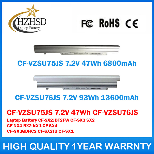 CF-VZSU75JS 7.2V 47Wh CF-VZSU76JS 7.2V 93Wh Genuine Original Laptop Battery For Panasonic CF-SX2JDT2FW CF-SX3 SX2 CF-NX4 NX2 NX1 CF-SX4 CF-NX3GDHCS CF-SX2JU CF-SX1